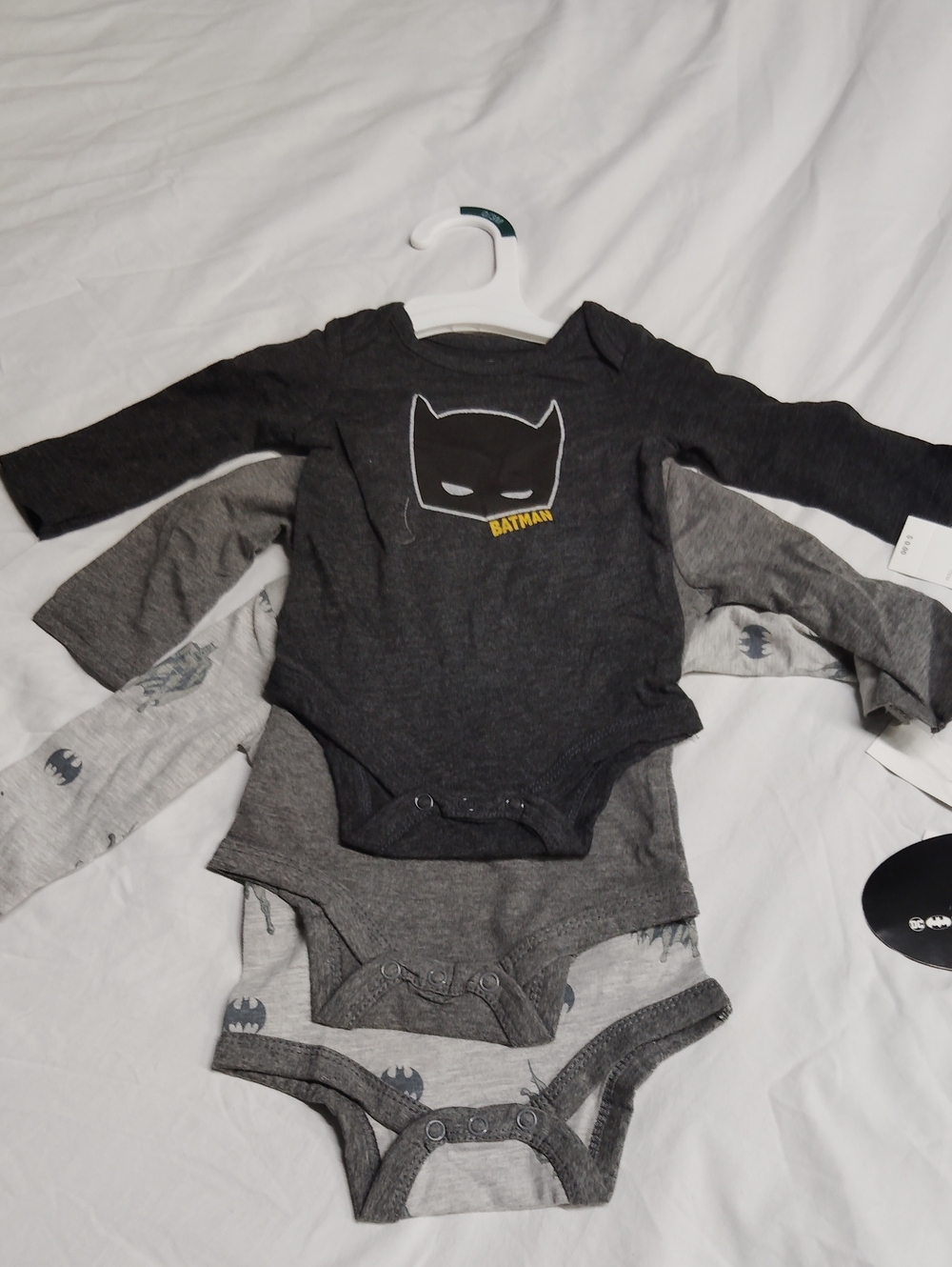 Batman Gray & Heather Gray Baby One-Piece Bodysuits - 3 Pack